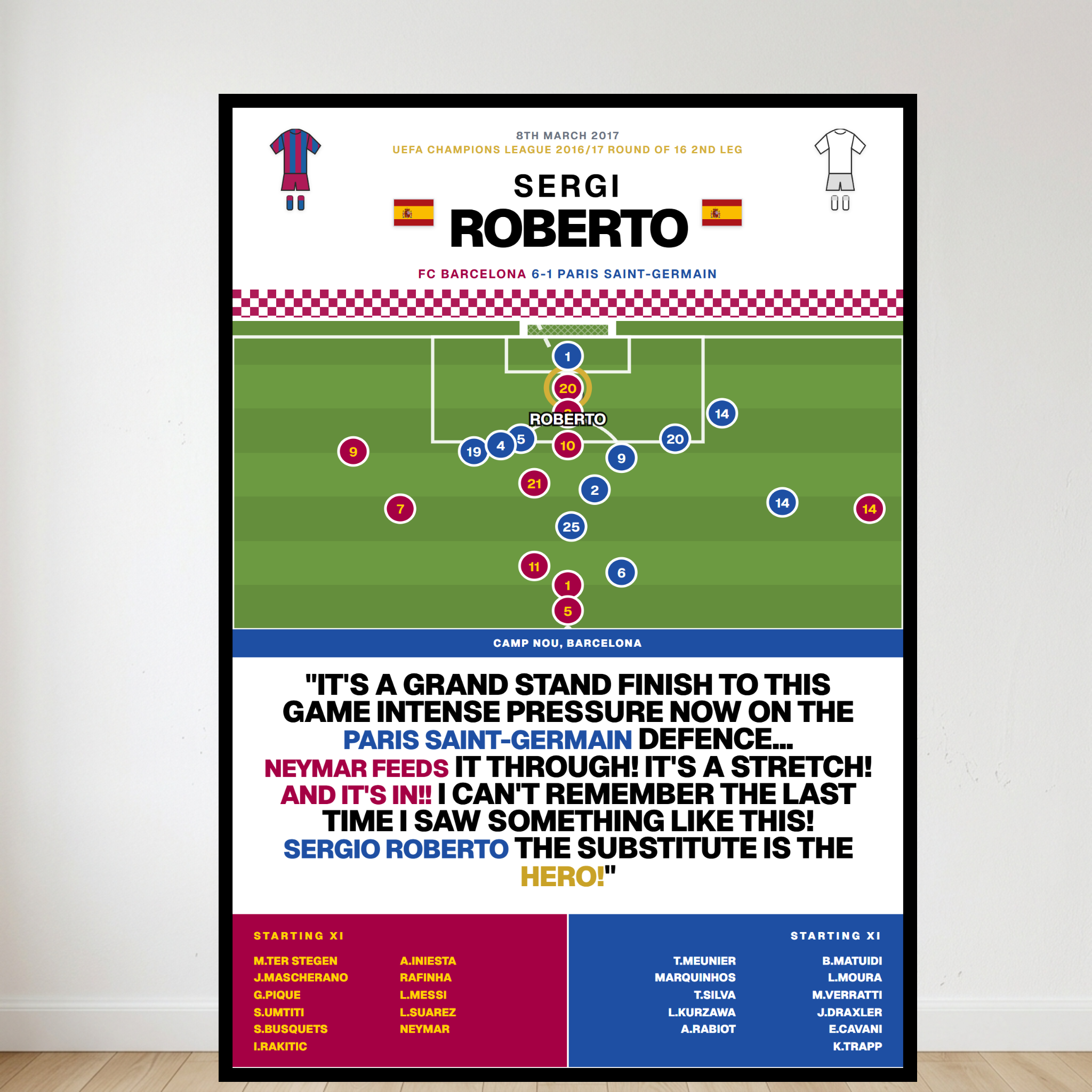 Sergi Roberto Goal vs PSG - Champions League 2016/17 - Barcelona