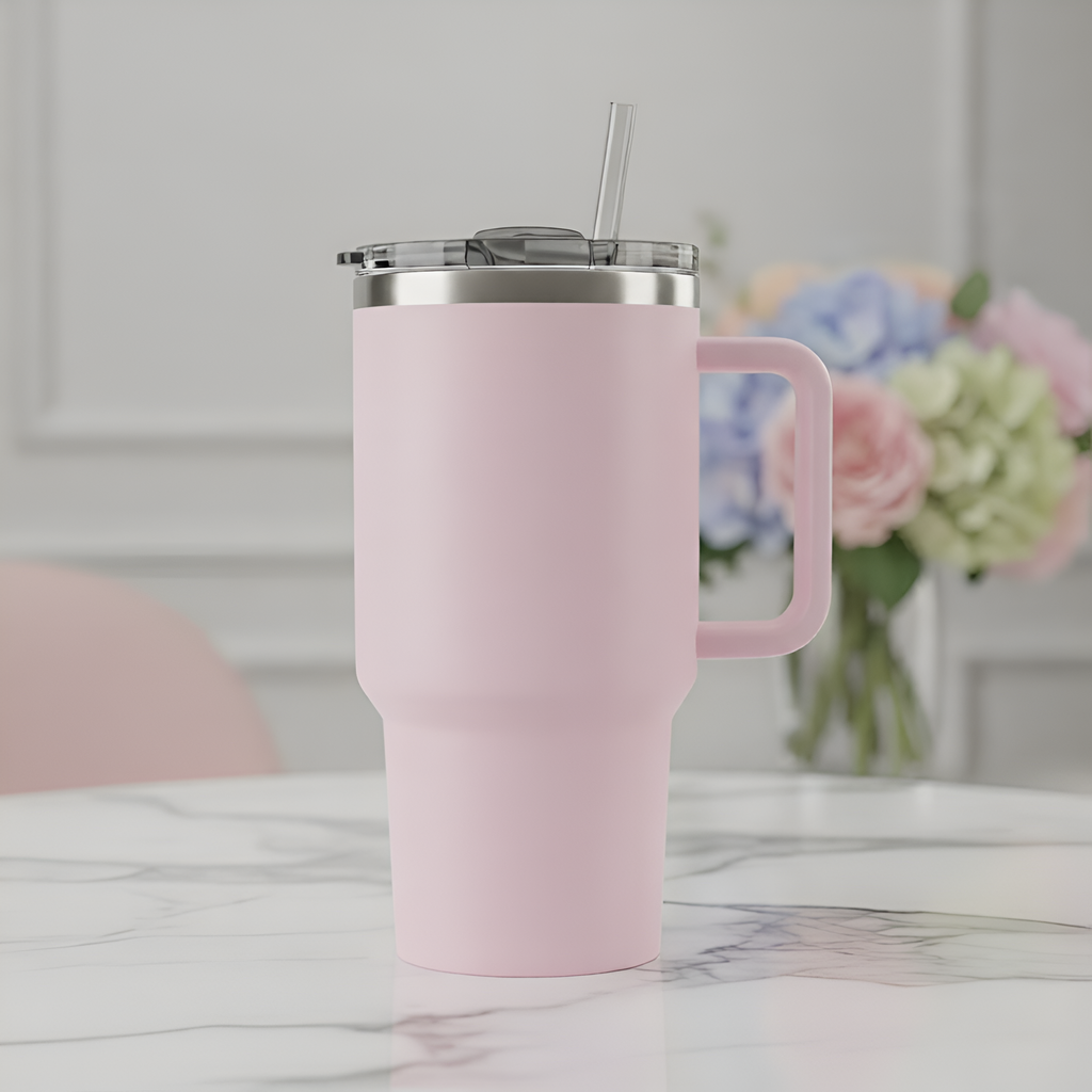 1200ml Blush Pink Tumbler with Straw - Aesthetic 40oz Insulated Sipper for Gift
