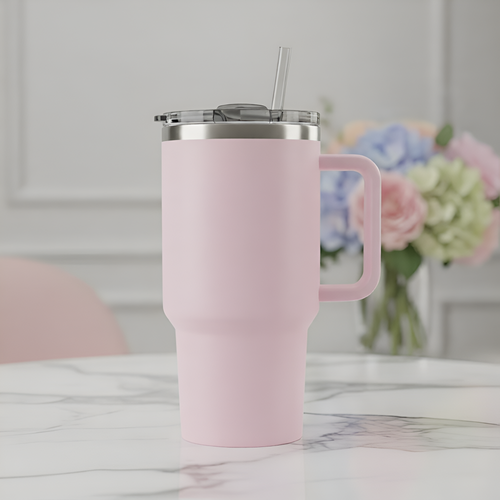 1200ml Blush Pink Tumbler with Straw - Aesthetic 40oz Insulated Sipper for Gift