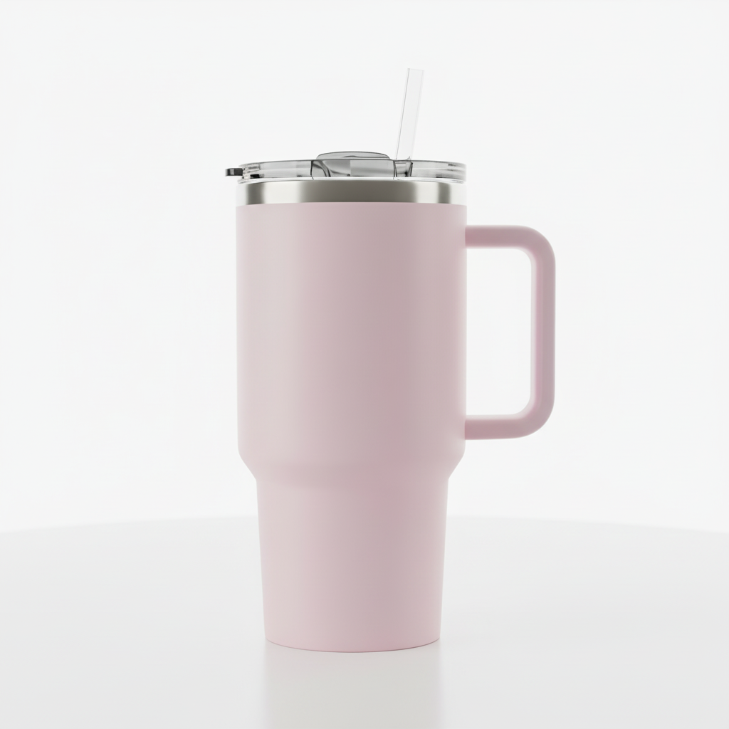 1200ml Blush Pink Tumbler with Straw - Aesthetic 40oz Insulated Sipper for Gift