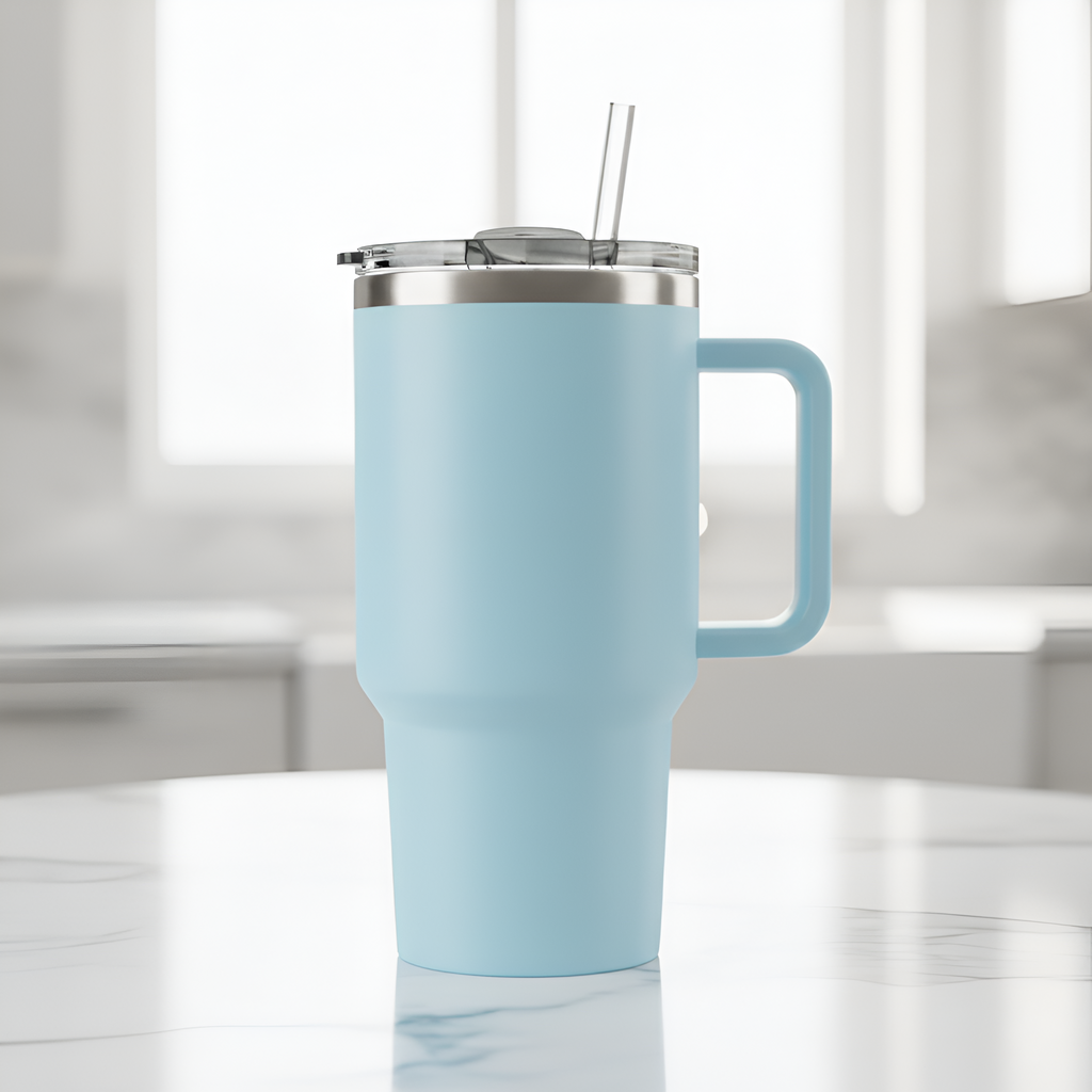 1200ml Sky Blue Travel Tumbler with Straw - Insulated Steel Sipper for Gym & Car