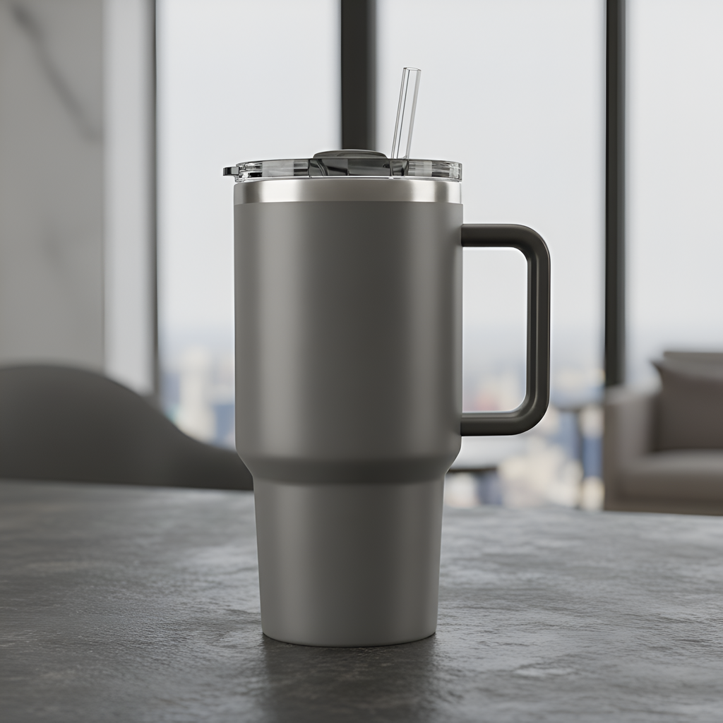 1200ml Charcoal Grey Vacuum Insulated Tumbler - Professional Steel Coffee Sipper with Handle