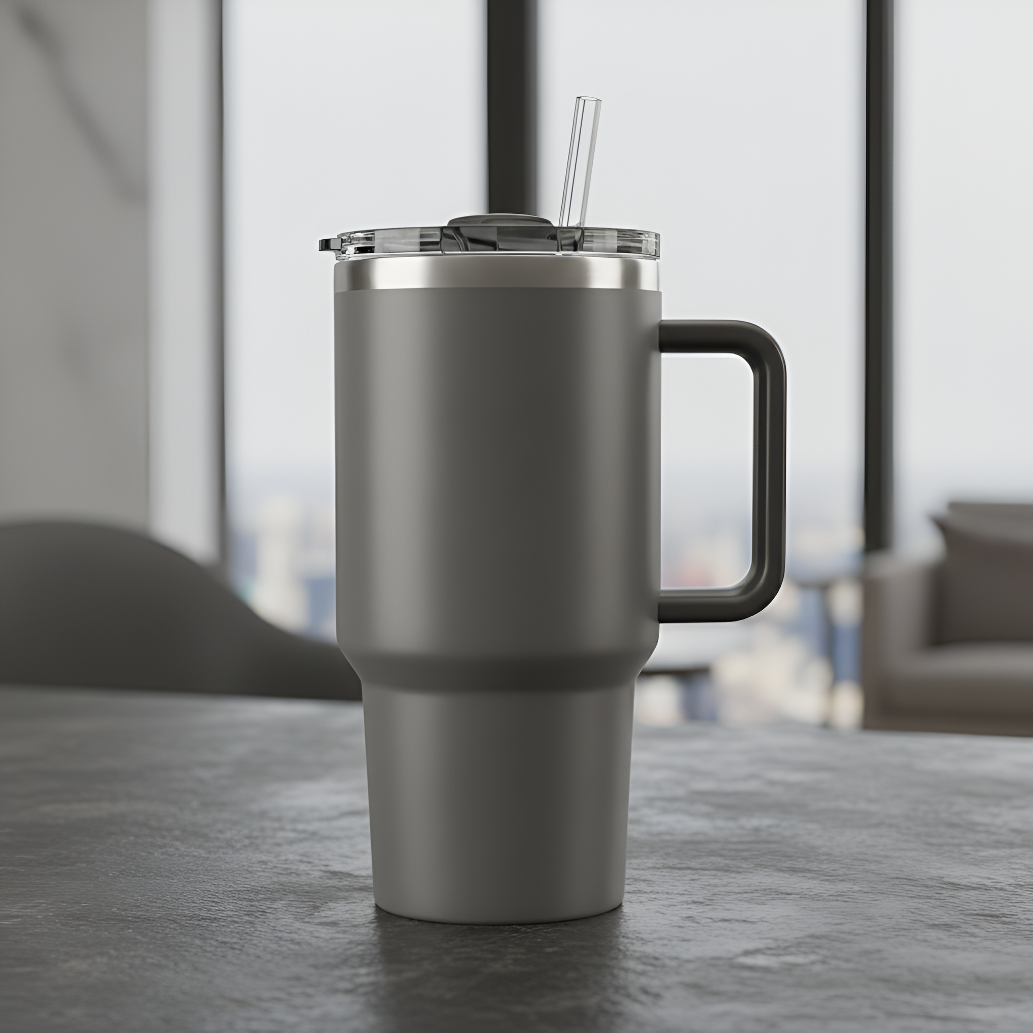 1200ml Charcoal Grey Vacuum Insulated Tumbler - Professional Steel Coffee Sipper with Handle